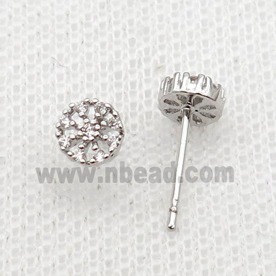 Copper Stud Earring Pave Zircon Platinum Plated