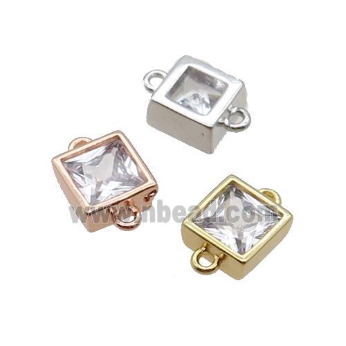 Copper Square Connector Pave Zircon Mixed