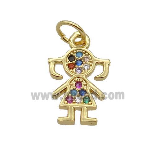 Copper Kids Girl Pendant Pave Zircon Gold Plated