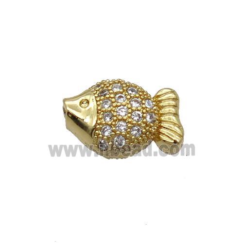 Copper Fish Beads Pave Zircon Gold Plated