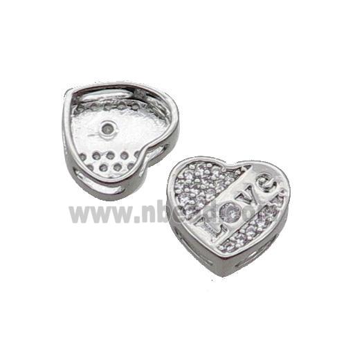 Copper Heart Beads Pave Zircon LOVE Platinum Plated