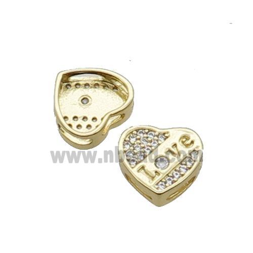 Copper Heart Beads Pave Zircon LOVE Gold Plated