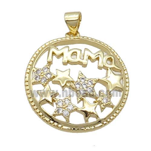Copper Circle Pendant Pave Zircon MaMa Star Gold Plated
