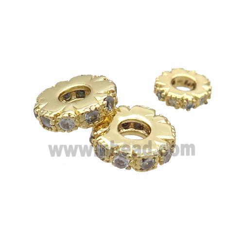Copper Heishi Spacer Beads Pave Zircon Gold Plated