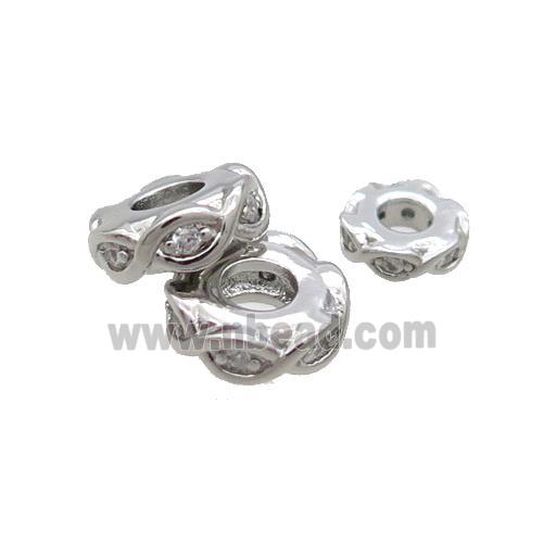 Copper Heishi Spacer Beads Pave Zircon Platinum Plated