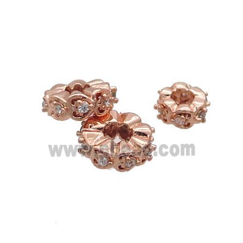 Copper Heishi Spacer Beads Pave Zircon Rose Gold