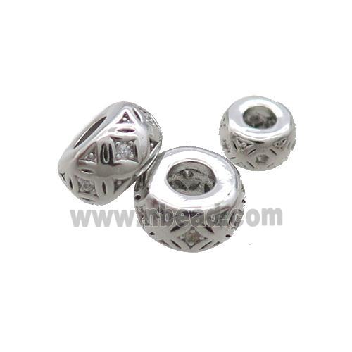 Copper Rondelle Spacer Beads Pave Zircon Platinum Plated