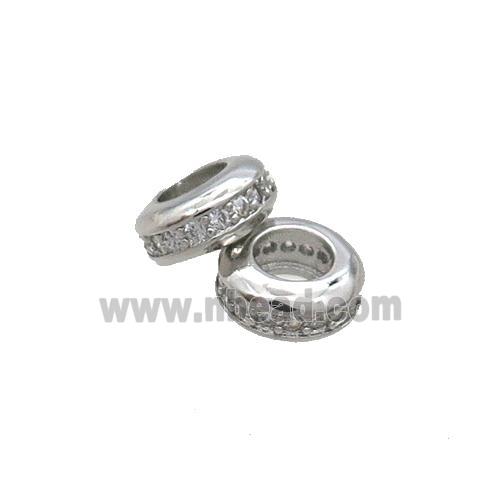 Copper Rondelle Spacer Beads Pave Zircon Platinum Plated