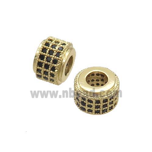 Copper Rondelle Beads Pave Black Zircon Large Hole Gold Plated