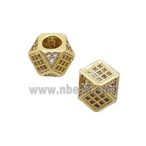 Copper Cube Beads Pave Zircon Large Hole Gold Plated