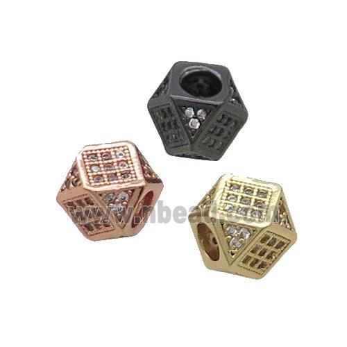 Copper Cube Beads Pave Zircon Large Hole Mixed