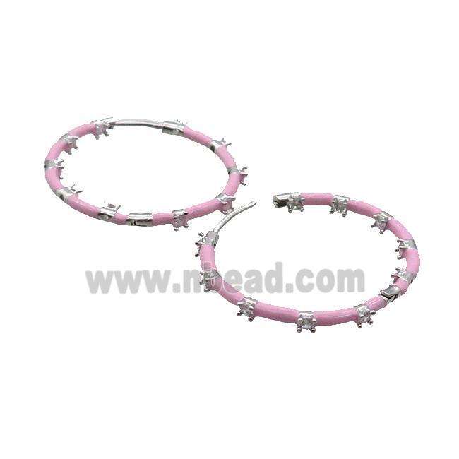 Copper Hoop Earring Pink Enamel Platinum Plated