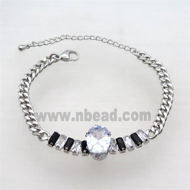 Copper Chain Bracelet Pave Crystal Glass Platinum Plated