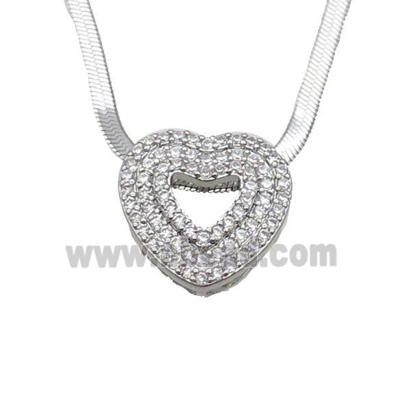 Copper Necklace Pave Zircon Heart Platinum Plated