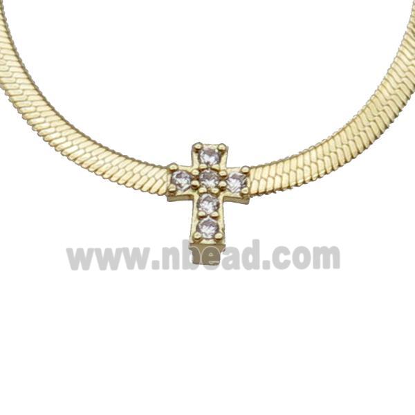 Copper Necklace Pave Zircon Cross Gold Plated