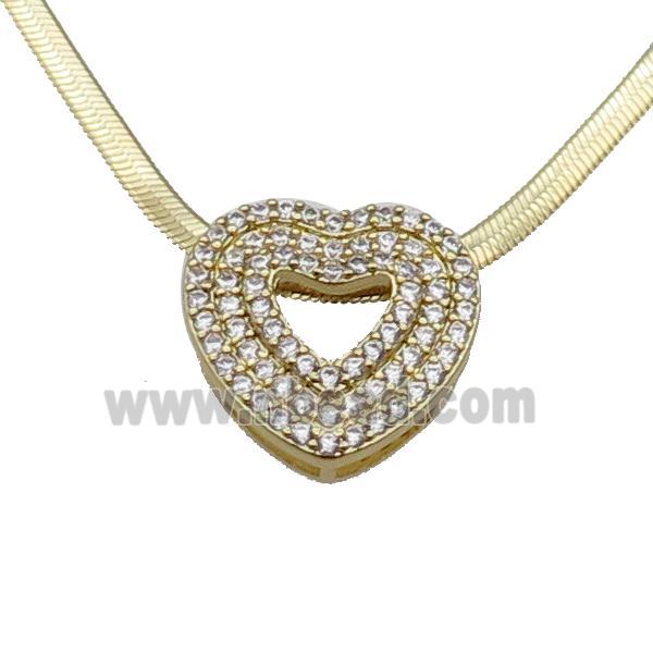 Copper Necklace Pave Zircon Heart Gold Plated