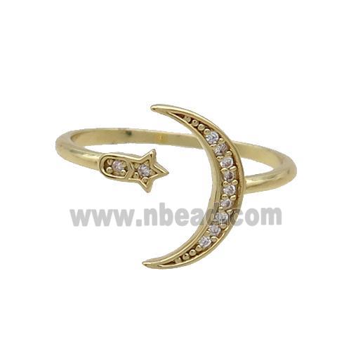 Copper Ring Pave Zircon Star Moon Gold Plated