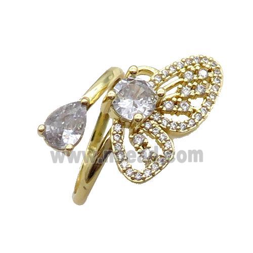 Copper Ring Pave Zircon Butterfly Gold Plated