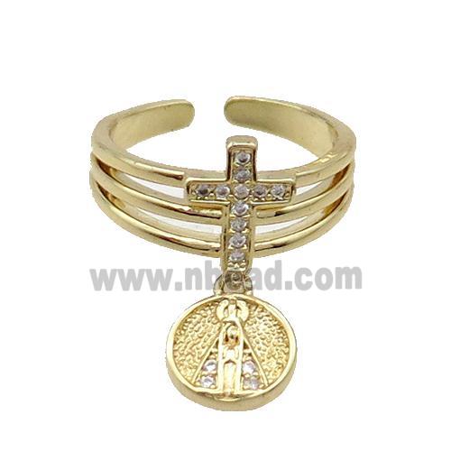 Copper Ring Pave Zircon Cross Gold Plated