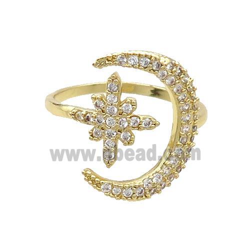 Copper Ring Pave Zircon Snowflower Mooon Gold Plated