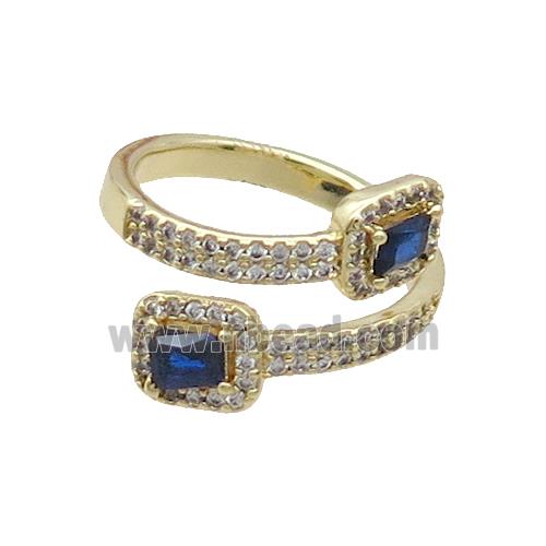 Copper Ring Pave Zircon Blue Crystal Gold Plated