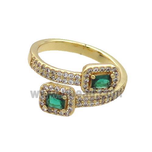 Copper Ring Pave Zircon Green Crystal Gold Plated