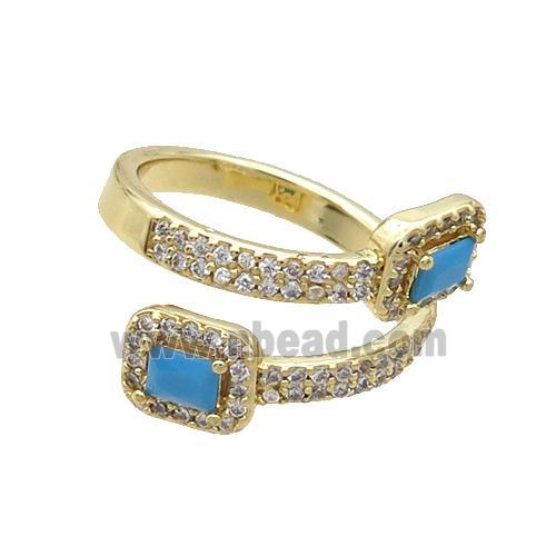 Copper Ring Pave Zircon Blue Crystal Gold Plated