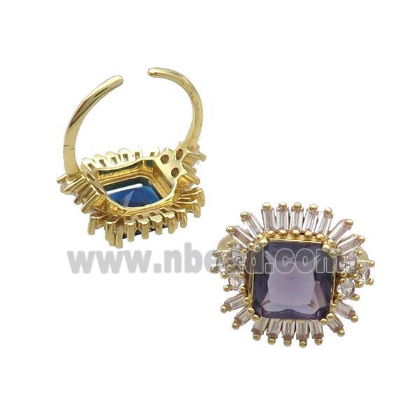 Copper Ring Pave Zircon Purple Crystal Gold Plated