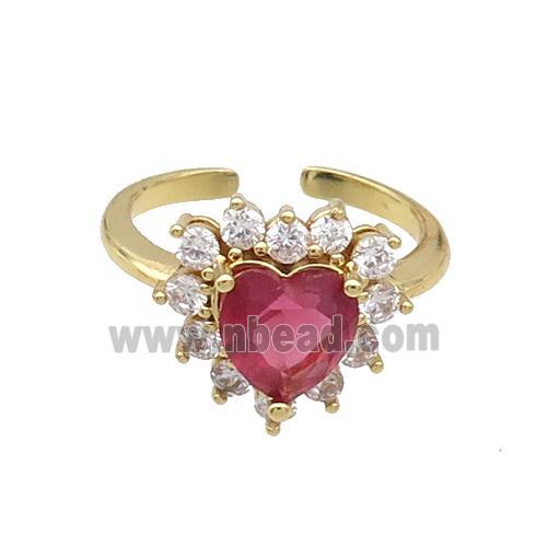 Copper Ring Pave Zircon Red Crystal Heart Gold Plated