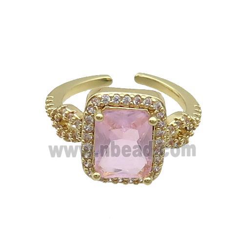 Copper Ring Pave Zircon Pink Crystal Rectangle Gold Plated