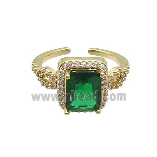 Copper Ring Pave Zircon Green Crystal Rectangle Gold Plated