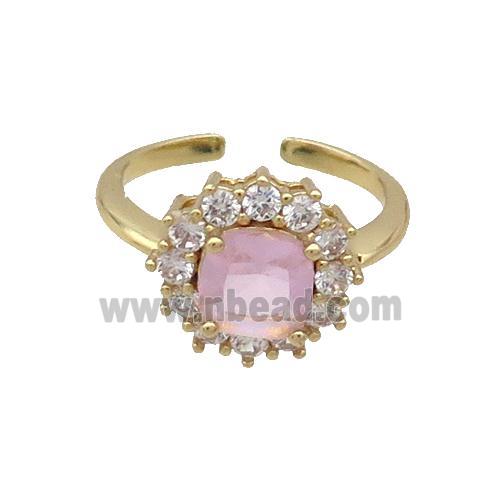 Copper Ring Pave Zircon Pink Crystal Gold Plated
