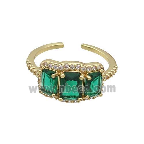 Copper Ring Pave Zircon Green Crystal Gold Plated