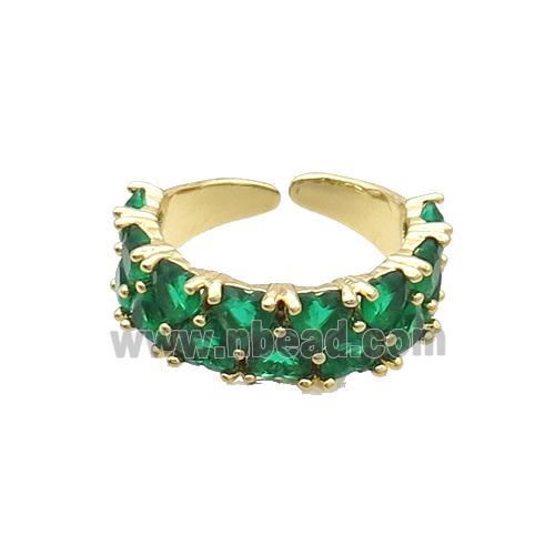 Copper Ring Pave Green Crystal Gold Plated