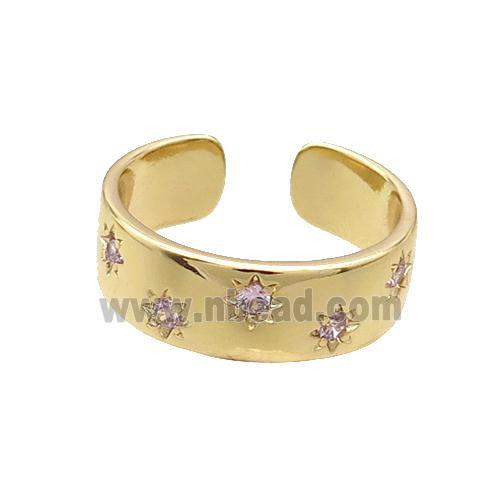Copper Ring Pave Pink Zircon Gold Plated