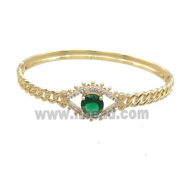 Copper Bangle Pave Green Crystal Gold Plated