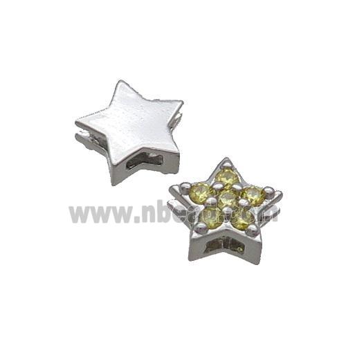 Copper Star Beads Pave Olive Zircon Platinum Plated