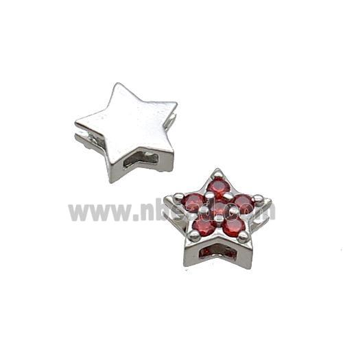 Copper Star Beads Pave Red Zircon Platinum Plated