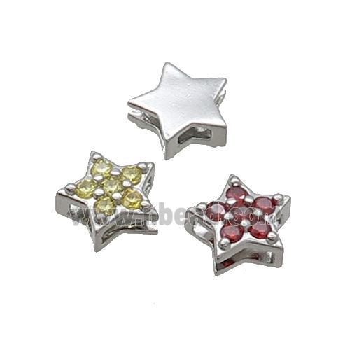 Copper Star Beads Pave Zircon Mixed Platinum Plated