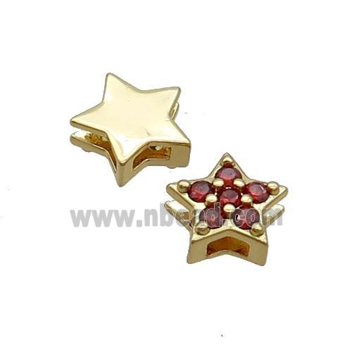 Copper Star Beads Pave Red Zircon Gold Plated