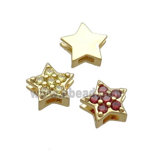 Copper Star Beads Pave Zircon Mixed Gold Plated