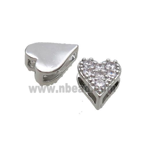 Copper Heart Beads Pave Zircon Platinum Plated