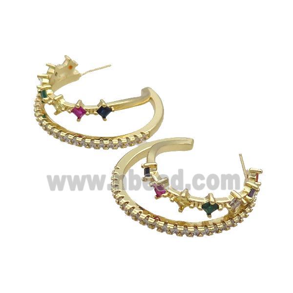 Copper Stud Earring Pave Zircon Multicolor Gold Plated