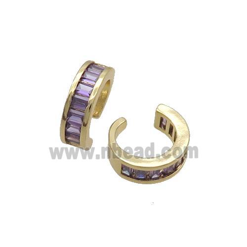 Copper Clip Earring Pave Purple Zircon Gold Plated