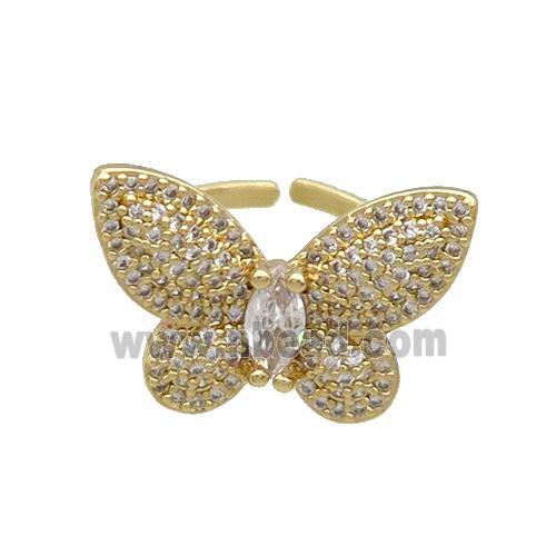 Copper Butterfly Ring Pave Zircon Gold Plated