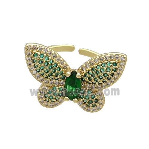 Copper Butterfly Ring Pave Green Zircon Gold Plated