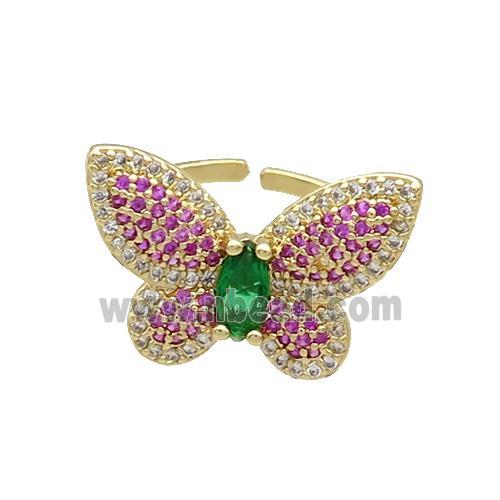 Copper Butterfly Ring Pave Hotpink Zircon Gold Plated
