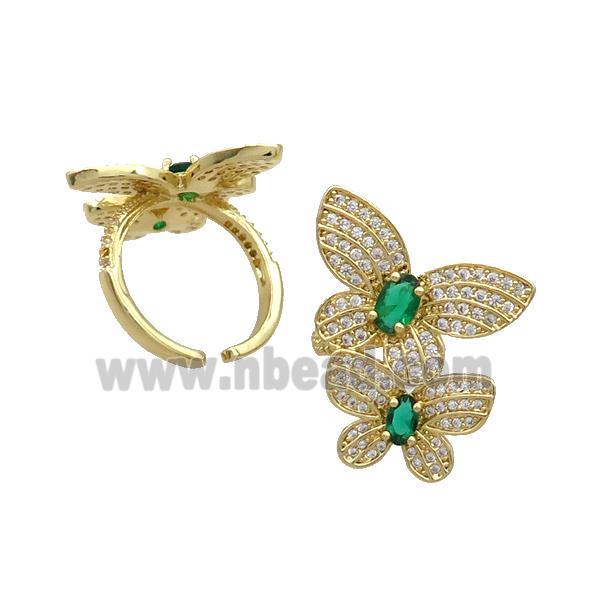 Copper Butterfly Ring Pave Zircon Gold Plated