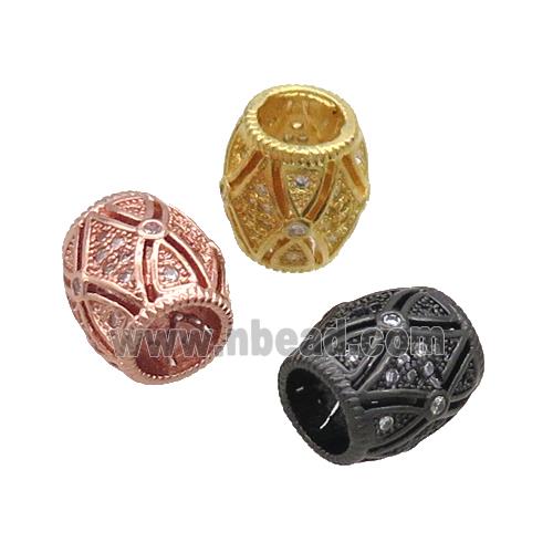 Copper Barrel Beads Pave Zircon Large Hole Mixed