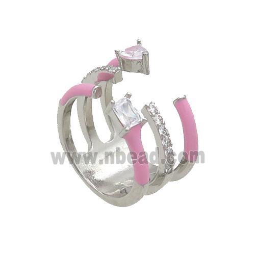 Copper Ring Pave Zircon Pink Enamel Platinum Plated